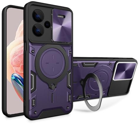 UPLAI Funda para Xiaomi Redmi Note 13 Pro+ Plus 5G, Ultra Delgado Antigolpes Armadura Carcasa con Deslizar Cámara Cover y Soporte Magnética, Premium PC+TPU Duradero Estuche Caso.Morado Oscuro