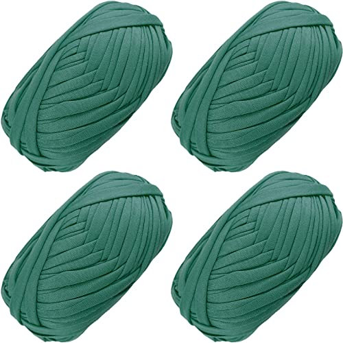 4 PCS Anfänger T-Shirt Garn Elastischen Stoff Häkeln Tuch für DIY Stricken, Spaghetti Dicke Strickgarn für Hand DIY Tasche Decke Kissen Häkeln Projekte, Home Decor (Dunkelgrün)