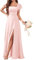 WSEYU Robe trapèze avec manches à volants en mousseline de soie et balayage/train pour invitées de mariage, robes de soirée Rose pâle. UK26