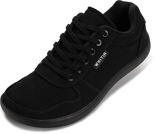 WHITIN Barfußschuhe Herren Barfuss Schuhe Barfussschuhe Canvas Barfuß Sneaker Barefoot Shoes Men Minimalistische Weit Zehenbox Freizeit Gym Schwarz 44 EU