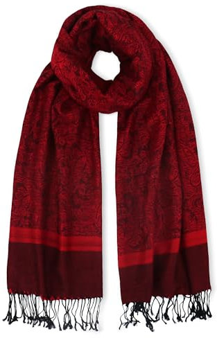 Paisley Pashmina Schal-Winter Damen Soft Warm Rot Pashmina Schals und Wraps für Abendkleider(DE-Style 1-Burgundy)