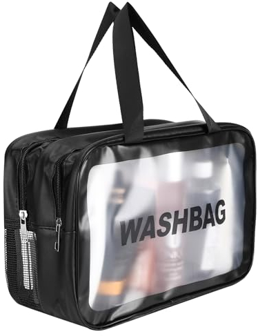 Borsa per cosmetici,Beauty Case Trasparente, PVC Trousse da Viaggio Impermeabile per Donna e uomo per Bagno, Piscina, Viaggio, Aereo (Nero)
