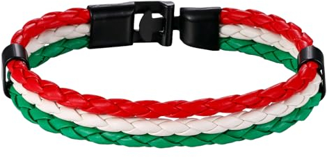 JewelryWe Lederarmband Italienische Flagge Armband: Italien Flagge Fußball Weltmeisterschaft WM & EM Länder Italy Fanartikel Leder Geflochten Armband Armreif für Herren Damen Grün Weiß Rot