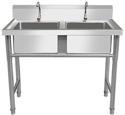 Yuezouikl Lavello da Esterno Autoportante,Lavello Cucina 2 Vasca Lavandino Camper con Rubinetto Lavelli Commerciale Lavello Multiuso in Acciaio Inossidabile per Cucina caffè,120CM*60CM*80CM