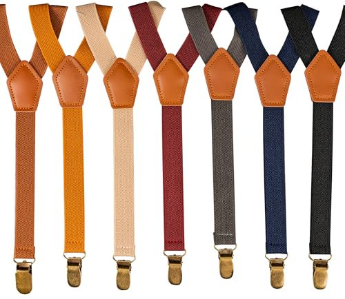 KEMEILA Personalisierte Hosenträger aus Leder für Bräutigam, verstellbare Hosenträger mit elastischem Band, Y-Konstruktion, Dunkelbraun, Hellbraun, Khaki, Burgunderrot, Grau