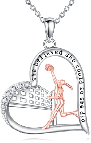 POPLYKE Volleyball Halskette für Spieler 925 Sterling Silber Sport Schmuck für Damen