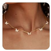 FUNEIA Gold Silber Kette Damen 14 Karat Vergoldete Halskette Cubic Zirkonia Choker Herz Schmetterling Blume Kette Hypoallergene Wasserfest Statement Kette Prsonalisiert Modeschmuck Geschenke