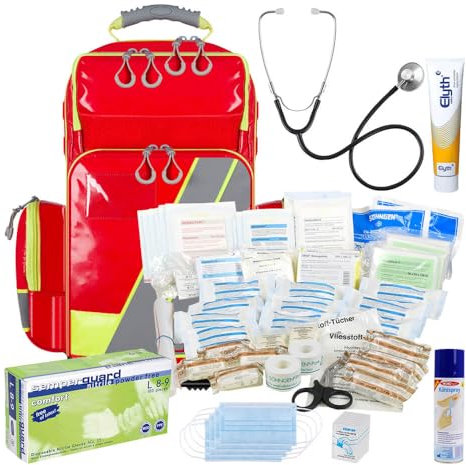SÖHNGEN Lifebag Notfallrucksack L, rot/silber/gelb, DIN 13169 mit Zusatzmaterial, Art.-Nr. 611048 | Notfallrucksack | Sanitätsrucksack | Erste Hilfe Rucksack