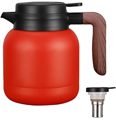 Thermoskanne Kaffeekannen Mit Teefilter, Isolierkanne Edelstahl Vakuum Isolations, Mit Einfachem Sicherheitsdruckknopf, Rutschfester Boden, Für Zuhause, Hotel, Büro (Rot,1.2L)