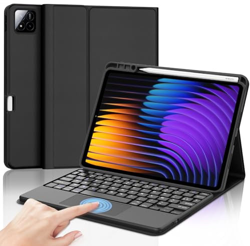 Clavier avec Touchpad pour Xiaomi Pad 7 2025 11.2, Coque Clavier pour Xiaomi Pad 7 Pro, AZERTY Français Clavier Bluetooth Magnétique Détachable avec Trackpad pour Tablette Xiaomi Pad 7 Pro, Noir
