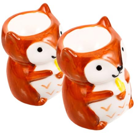 BUGUUYO 2pcs Novelty Porcelain Egg Cups for Boys and Girls Fox Owl Design Ceramic Egg Holders Breakfast Decor