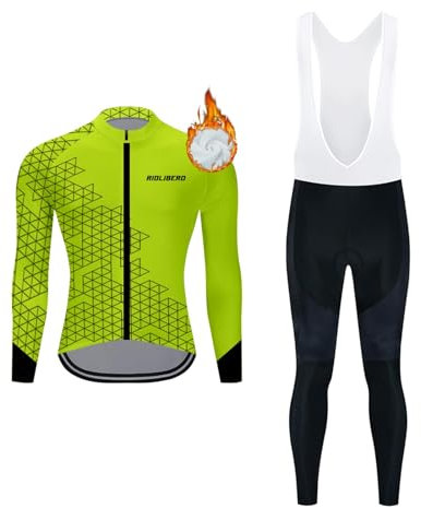 VeloZenith Abbigliamento Ciclismo Uomo Invernale In Pile Completo Ciclismo Maglia Tuta Bicicletta Termico Uomo Pantaloni Imbottiti Con 3D Gel Traspirante Sportivo(Verde,M)