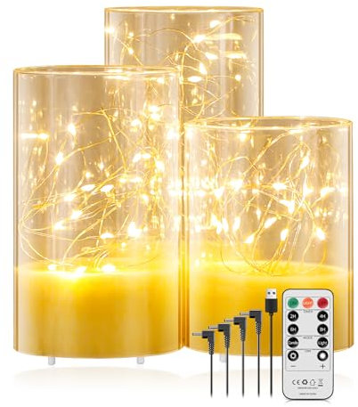 Forever Speed 3er-Set Led Kerzen Aufladbar 1000mAH mit Fernbedienung Timer Lichterkette Kerzen Wiederaufladbare Dekorative Lichter Dimmbar Flammenlose Kerzen für Wohnkultur, Hochzeiten - Weiß