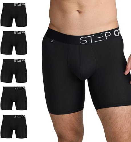 STEP ONE Mens Boxers Shorts Multipack, 5 Pairs, Anti Chafing Underwear for Men, Moisture-Wicking Boxer Shorts with 3D Pouch. Fabric Made from Organic Bamboo Black Large