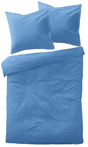 JACK Mako Satin Bettwäsche 135x200cm 2 TLG. Einfarbig Uni Anthrazit Weiß Grau Hellblau Edel seidiger Glanz, Farbe:Blau