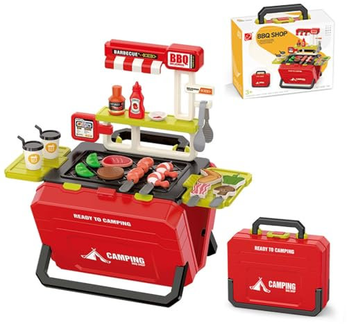 51PCS Kids BBQ Grill Playset - Kids Pretend Play Kitchen Set, Realistic Toy BBQ Kitchen Set with Toy Grill, Toy Kitchen Accessories, Indoor/Outdoor Interactive Pretend Play Gifts for Boys Girls