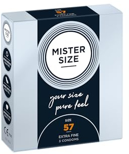 MISTER SIZE Kondome Extra Dünn, Naturkautschuk-Latex, 57mm, 3 Stück | 0,05mm hauchdünn für pure Intensität, sitzt fest & sicher ohne einzuengen – 7 Größen (47-69mm) statt Standardgröße