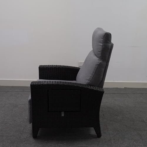 Fiutazge Ergonomische Relaxliege Rattansessel mit Dickes Sitzkissen,Gartensessel Verstellbare Rückenlehne,Abdeckung,Rattan Sonnenliege für Innen/Außen(Poly Rattan Schwarz & Grau Sitzkissen)