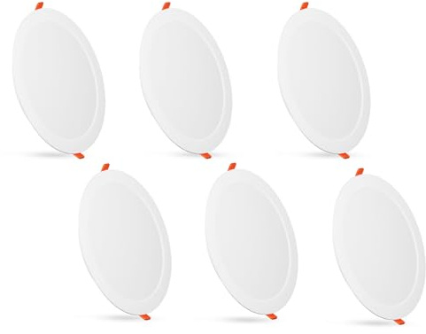 paul russells Bathroom Spot Lights Ceiling, 18W LED Round Panels 3 CCT Light, 1800LM, 3000K,4000K,6500K, Led Downlights spotlights for Ceiling, Panel Lighting (Non-Dimmable), 6 Pack