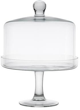 DRW Grand plat en verre avec assiette et cloche en verre soufflé à la main en Espagne Transparent Cloche : 28 x 28 x 18,5 cm. Total : 31,5 x 31,5 x 31,5 cm