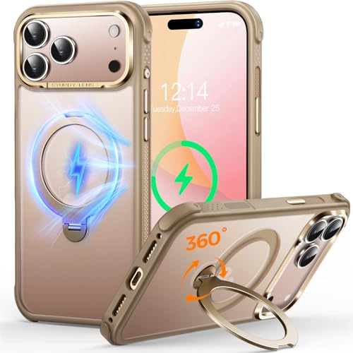 CUTELFON O3 Mag-Ständer Entwickelt für iPhone 17 Pro Max Hülle mit 360° Ständer,[Kompatibel mit MagSafe][Super Hautgefühl] Durchscheinende Matte Magnetische Schlanke Handyhülle 6,9,Matt Gold