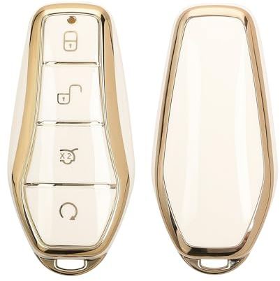 kwmobile Autoschlüssel Hülle kompatibel mit BYD Atto 3 / Sealion / Han / Tang / Dolphin / Seal - Schlüsselhülle Silikon Cover - Weiß Gold