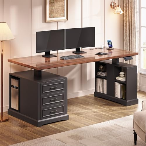 SEDETA 63 Farmhouse Electric Standing Desk with 3 Drawers, Storage Shelves
