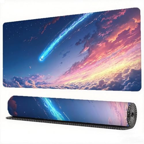 Tapis de Souris XXL 1600x800 Ciel Tapis de Souris Météore Mousepad Japonais Mouse Pad Sous-Main Bureau Large Précision et Vitesse Améliorées Base Antidérapante Caoutchouc pour Gamer et Bureau,Model681