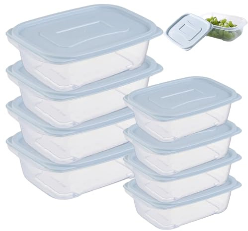 Wrbugukeji 8 Pcs Food Storage Containers with Lids, Bule Food Prep Containers with Lids, Plastic Food Storage for Fridge Work Travel, 1L and 500ML Box