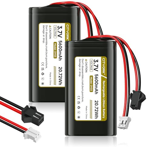 3,7V/5600mAh 2PCS Li/Ion PH2.0/2P Akku Wiederaufladbar mit JST2.0 Plug, für Bluetooth Lautsprecher, LED Licht, Spielzeug, Elektronik (Bitte überprüfen Sie vor dem Kauf Polarität von Gerät und Stecker)