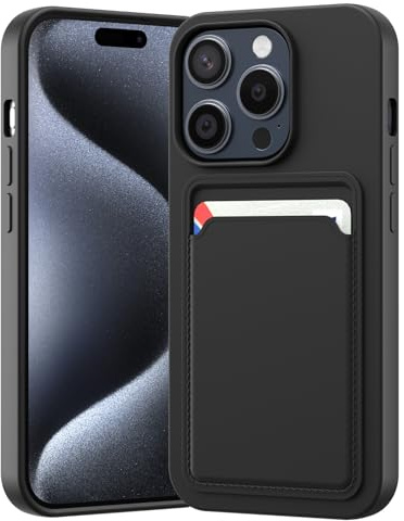 LVVFEI Custodia per iPhone 15 Pro 6,1 Pollic con Portacarte, Custodia in Silicone TPU Antiurto Integrata, Cover con Fessura per Carte di Credito Design Finitura Opaca, Nero
