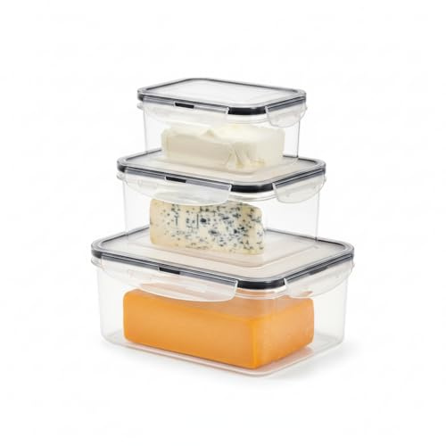 Punorric 3 Pack Cheese Storage for Fridge, Clear Airtight Cheese Storage with Lid, Fridge Organisers & Food Containers, Stackable Kitchen Box for Cheese Slices and Chunks, Dishwasher Safe