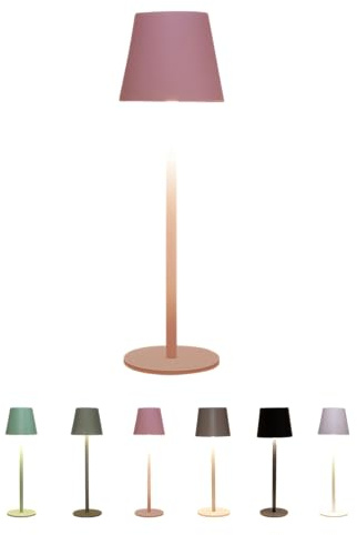Coen Bakker LED Akku-Tischleuchte – Kabellose Design-Lampe für Outdoor & Indoor – IP44 Wasserfest – Stufenlos Dimmbar – 3 Lichtfarben – USB-C wiederaufladbar (Rosa, Höhe 27,5 cm/Schirm 9 cm)