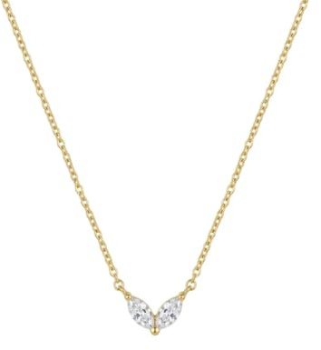 Suzan Gold® 925 Sterling Silber Halskette Damen Marquise Zirkonia Anhänger elegant minimalistisch vergoldet nickelfrei Geschenk Marquise Stone Necklace