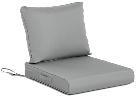 COWVIE 53x53cm Outdoor-Sitzkissen-Set mit Rückenlehne, Grau | Lichtbeständige & Wasserabweisende Terrassenkissen für Balkon, Terrasse, Gartenstuhl