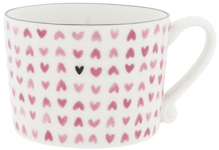 Bastion Collections Tasse, Becher Hearts all over Herzen weiß rosa 300ml Keramik
