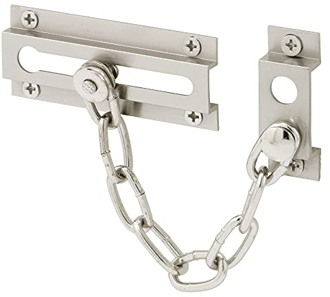 Prime-Line Products U 10304 Prime Line U-10304 Standard Door Guard, 3-5/16 X 5/8 in W, Steel Chain/Solid Keeper, 3-5/16 X 5/8 W, Satin Nickel