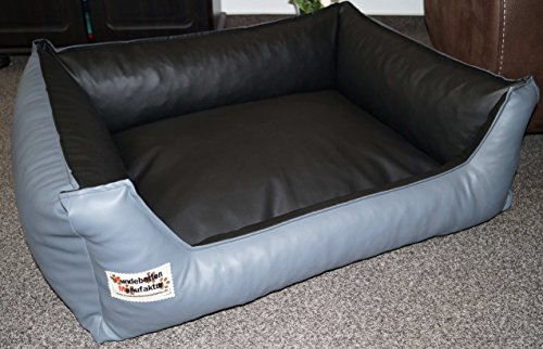 Hundebettenmanufaktur Hundebett Hundesofa Schlafplatz Kunstleder Similpelle Farbe und Größe wählbar von XS bis XXL (80 cm X 60 cm, grau schwarz)