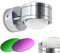 LED Wandlampe Indore, runde Wandleuchte aus Metall u. Glas in Aluminium, Wandspot 2-flammig mit Farbfliter in Magenta und Grün, 2 x 3 Watt, je 300 Lumen (600 Lumen insgesamt), 3000 Kelvin (warmweiß)
