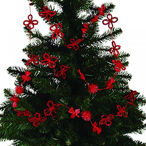 Tannenbaumschmuck, Christbaum-Girlande aus Strohsternen unsd Schleifen, rot