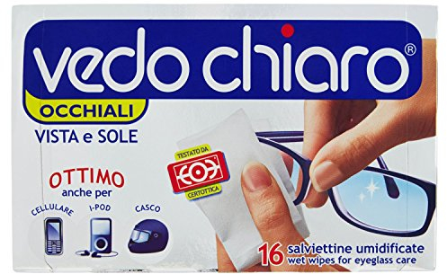 Vedo Chiaro - Salviettine Umidificate, Monouso, per Occhiali Vista e Sole - 3 confezioni da 16 salviettine [48 salviettine]