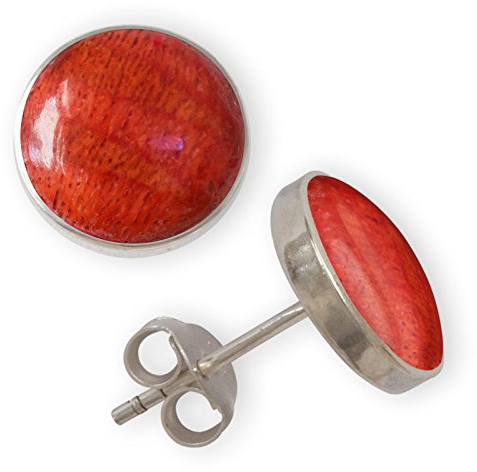 Fly Style Ohrstecker Silber 925 - Muschel Ohrstecker - Ohrringe mit Stein und Muschel - Perlmutt Schmuck, Grösse:8 mm, Farbwahl:rot
