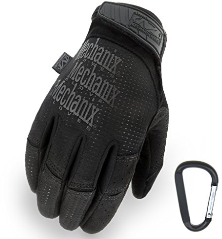 Mechanix WEAR Tactical Vent 2017 Einsatz-Handschuh, extrem atmungsaktiv, touchscreenfähig & abriebfest + Gear-Karabiner, in Schwarz & Coyote/Größe S, M, L, XL (S, Schwarz)