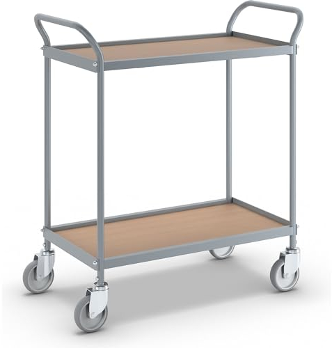 eurokraft | Servierwagen | Etagenhöhe 530 mm | 2 Etagen | mit 4 Lenkrollen | Rad-Ø 100 mm