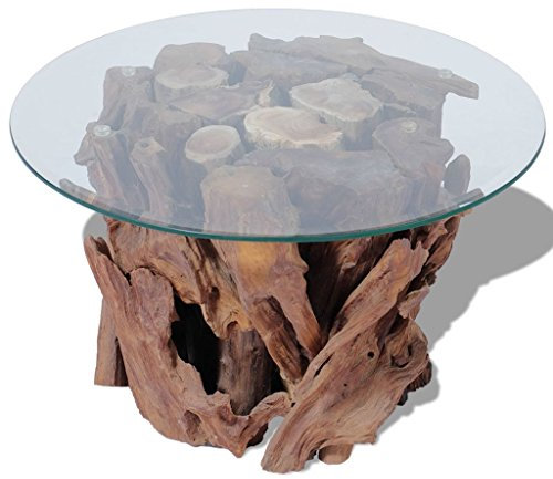 Festnight Table Basse en Verre Teck Massif 60 x 0,8 cm Marron