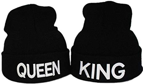 Gkmamrg Weihnachten Partner Pärchen Geschenk King Queen Winter Mütze, Strickmütze für Sie und Ihn, schwarz Weiss