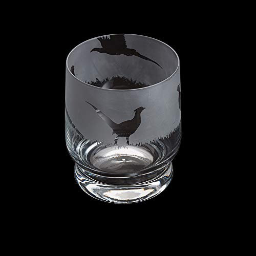 Dartington Crystal Aspect Pheasant Scene Tumbler, Single | Pheasant Tumbler Glass | 100mm | 350ml | A Pheasant Scene is Wrapped Around The Rim of The Glass| Dishwasher Safe
