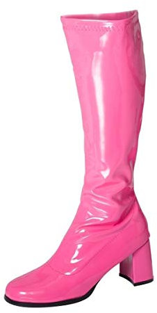 Ladies Womens Fancy Dress Party Go Go 1960s & 1970s Retro Look Girls Shoes | Lady Costume Heels Boots Zip Closure In Patent Colors Mid Block Heels 2.5inch Size 3uk - 12uk (6 UK, Fuchsia, numeric_6)