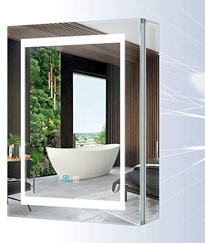Tokvon® Viewfinder Bathroom Mirror Cabinet Wall Mounted LED Backlit light LED Dimmer with dual plug shaver socket Anti-fog Demister 500x700mm Aluminum
