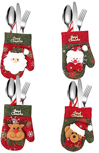 Lifreer 4 x Weihnachtsbesteck-Taschen für Weihnachten, Esstisch, Dekoration, Besteckhalter, Taschen, Weihnachtsgeschirr, Taschen für Zuhause, Restaurant, Esszimmer